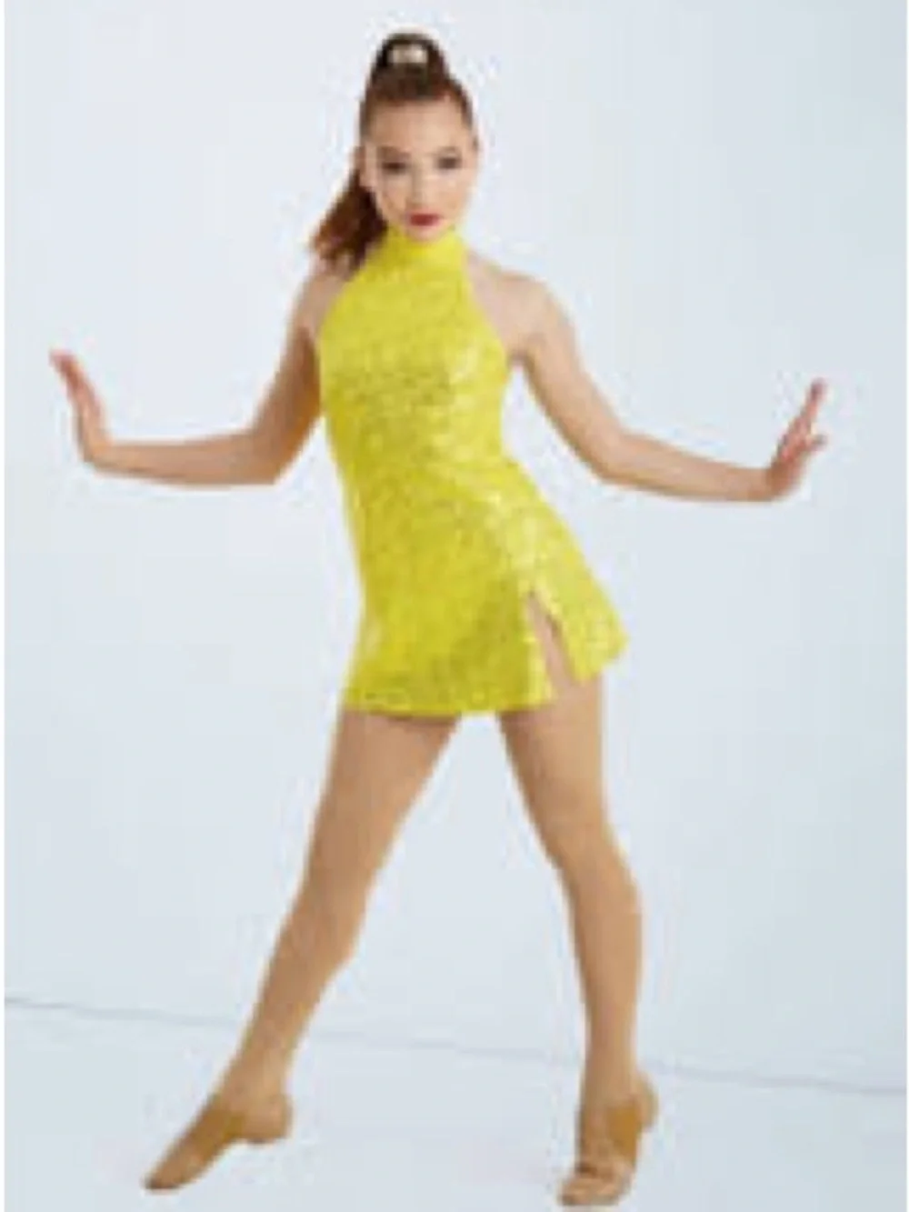 Weissman Yellow Sequin Halter Dance Dress Im a Lady 11077